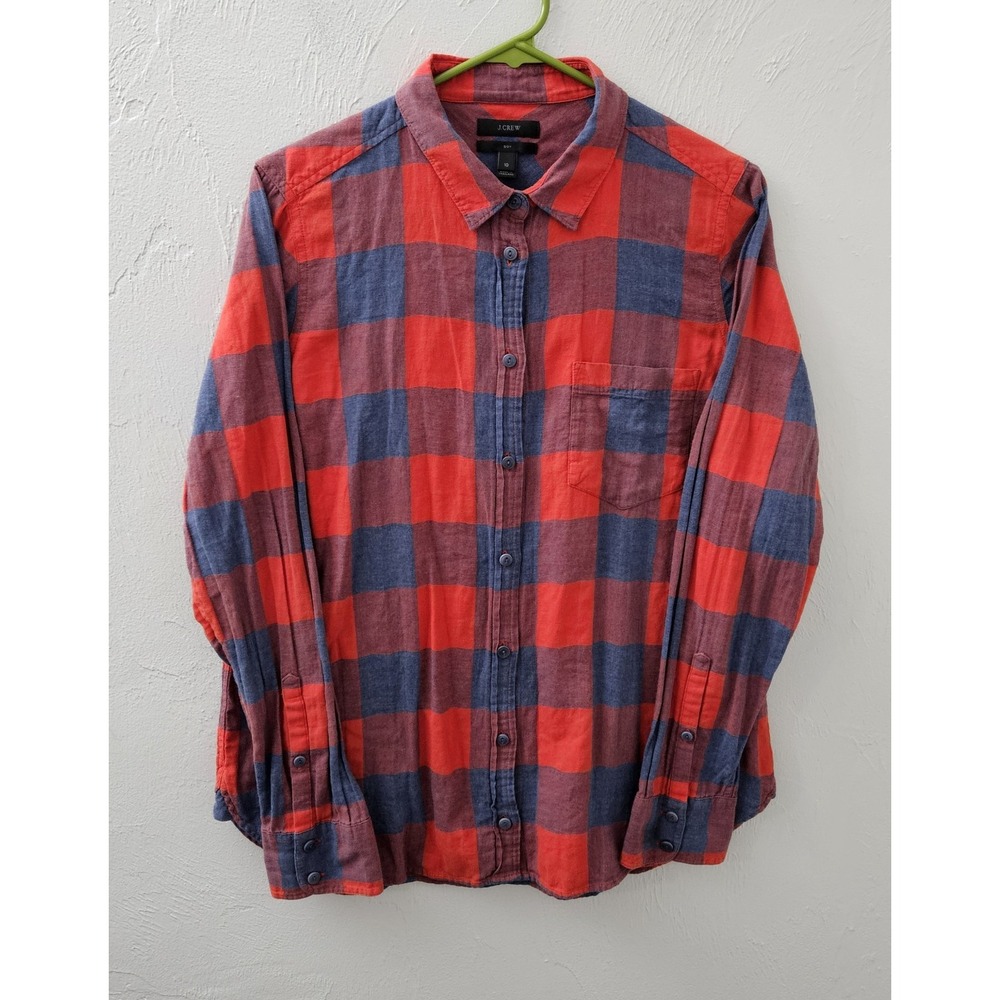 J.Crew Women's Size 10 Boy Red Blue Checkered‎ Button Up Outdoor Long Sleeve
